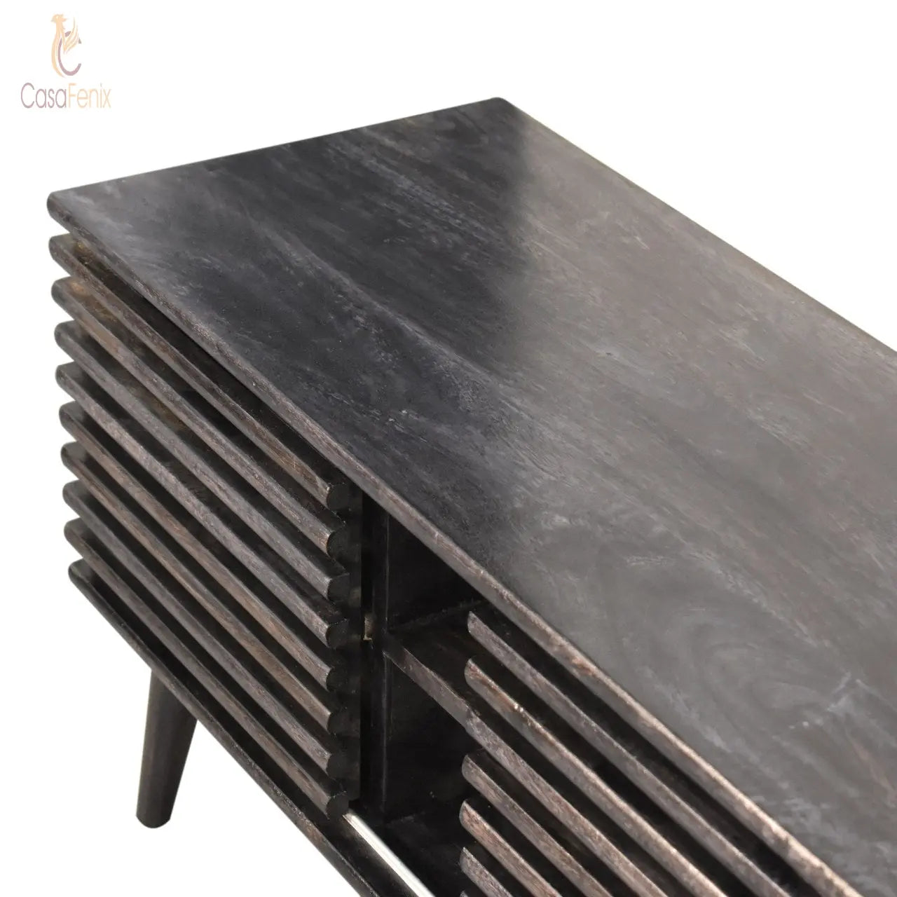 Kobe Media Unit Black Ash Finished Solid Mango Wood TV Stand Nordic - CasaFenix