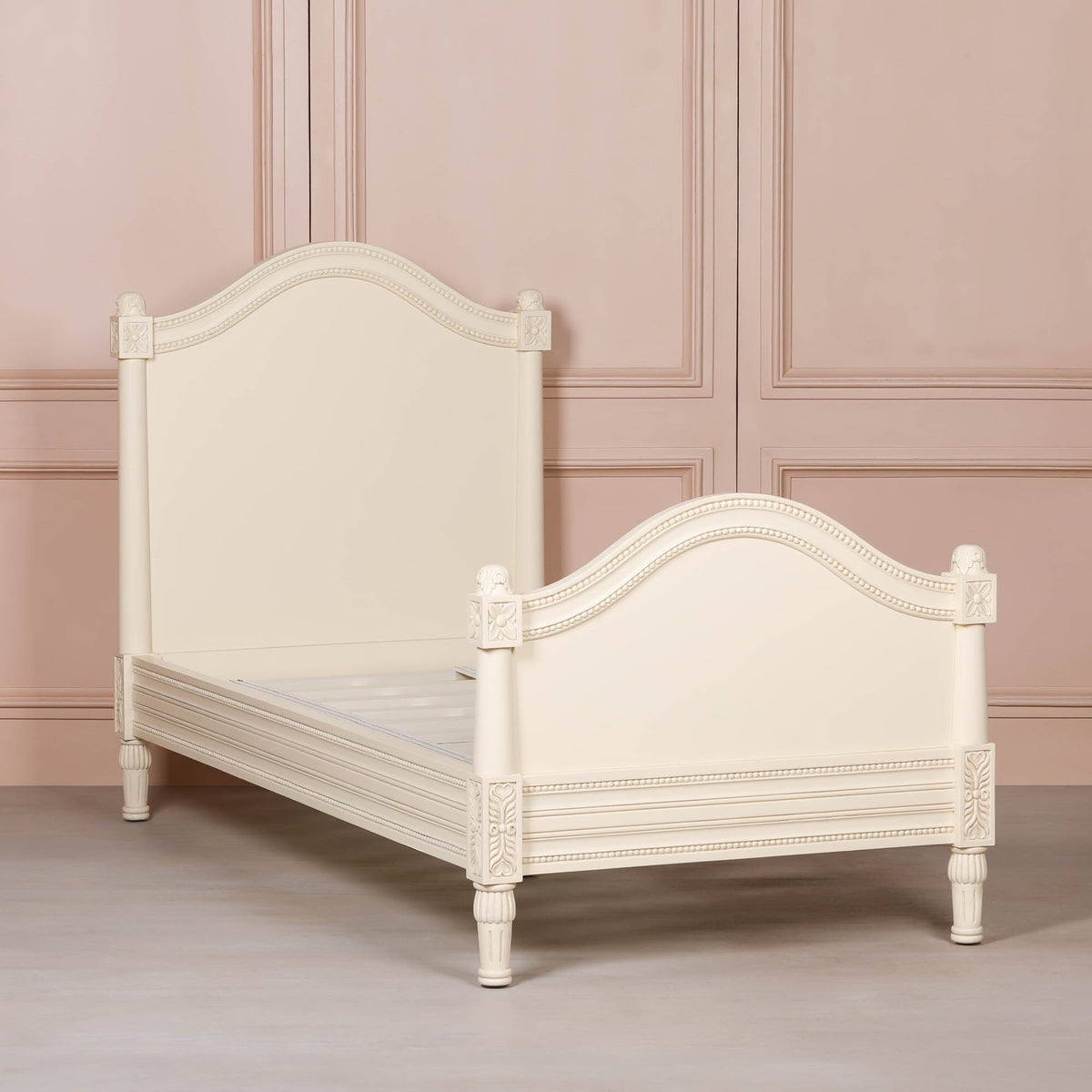 Aged Ivory Hand-Carved Mahogany Wood Single Bed Frame 3ft Beds & Bed Frames CasaFenix