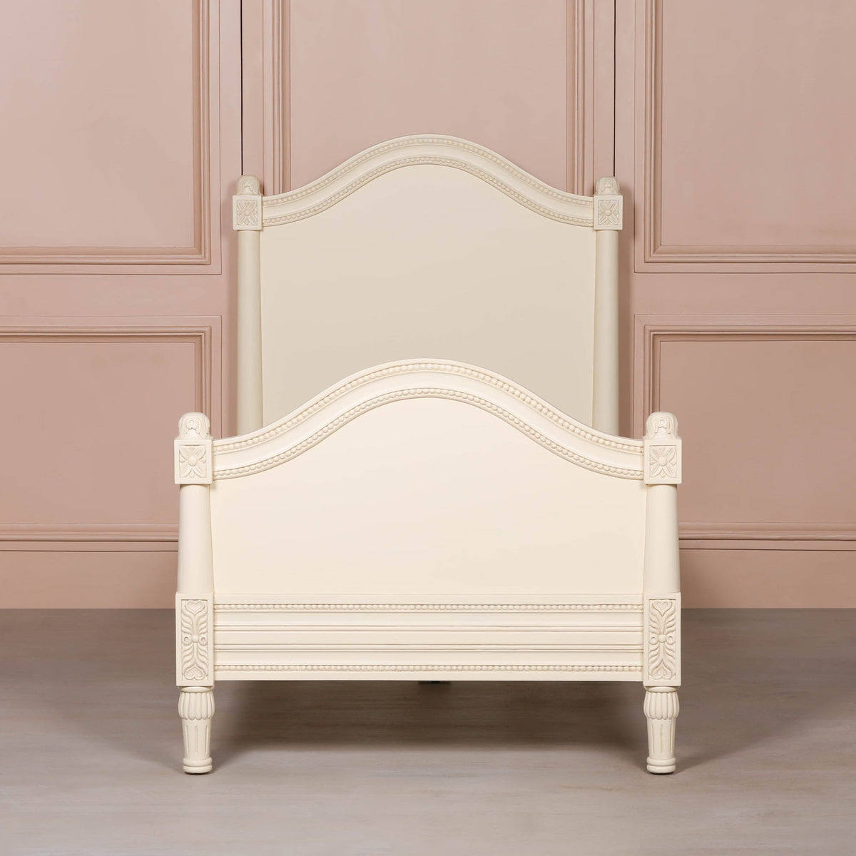 Aged Ivory Hand-Carved Mahogany Wood Single Bed Frame 3ft Beds & Bed Frames CasaFenix