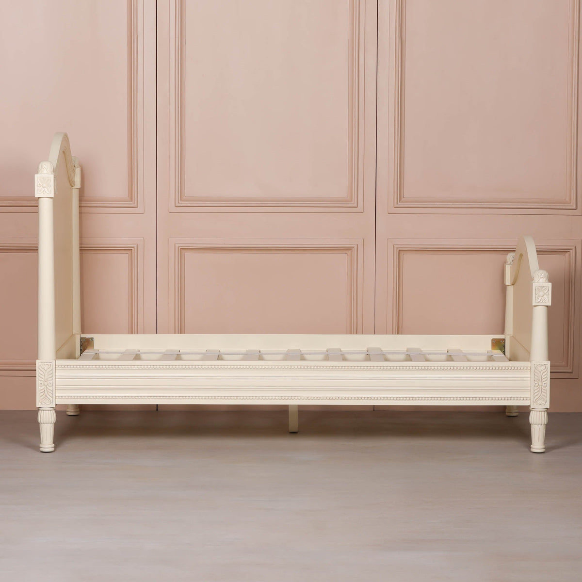 Aged Ivory Hand-Carved Mahogany Wood Single Bed Frame 3ft Beds & Bed Frames CasaFenix
