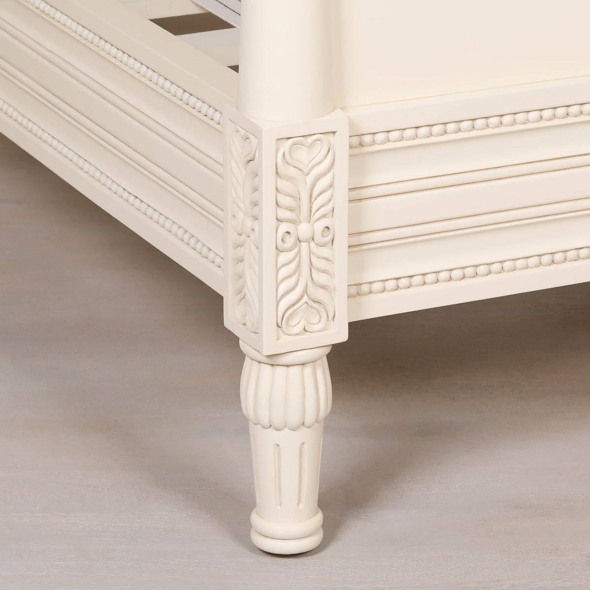 Aged Ivory Hand-Carved Mahogany Wood Single Bed Frame 3ft Beds & Bed Frames CasaFenix