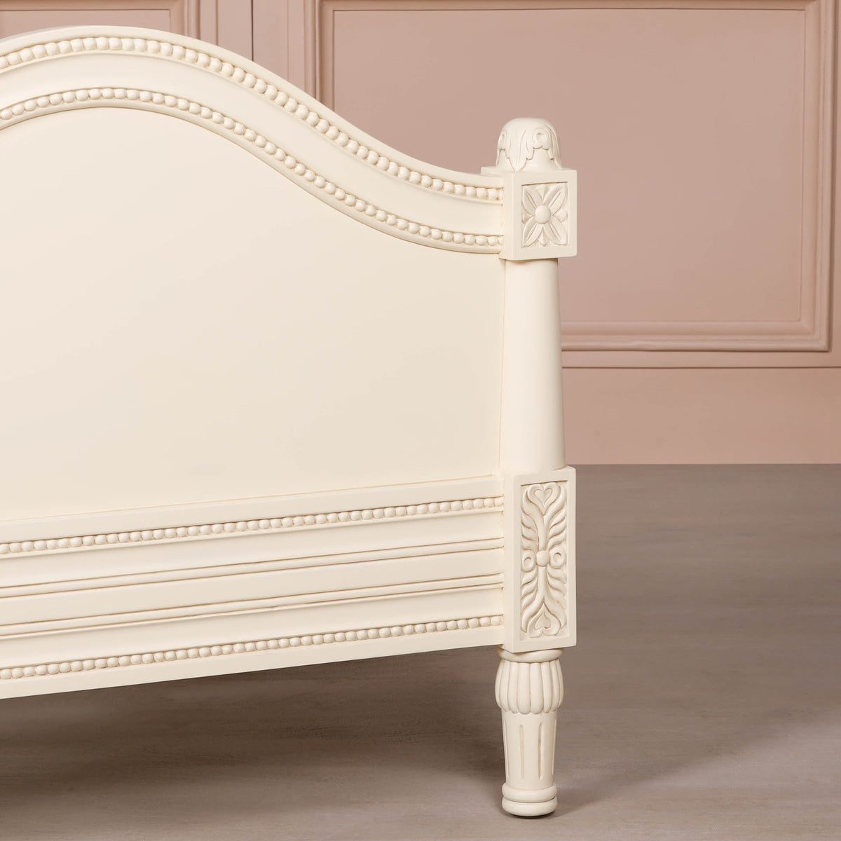 Aged Ivory Hand-Carved Mahogany Wood Single Bed Frame 3ft Beds & Bed Frames CasaFenix