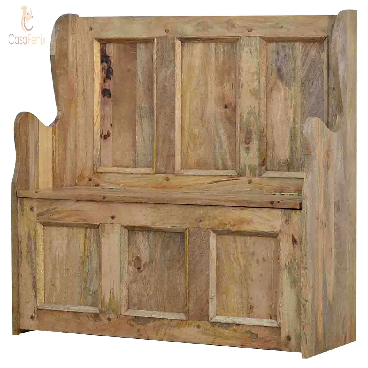Large Monks Storage Bench Country Style 100% Solid Mango Wood - CasaFenix