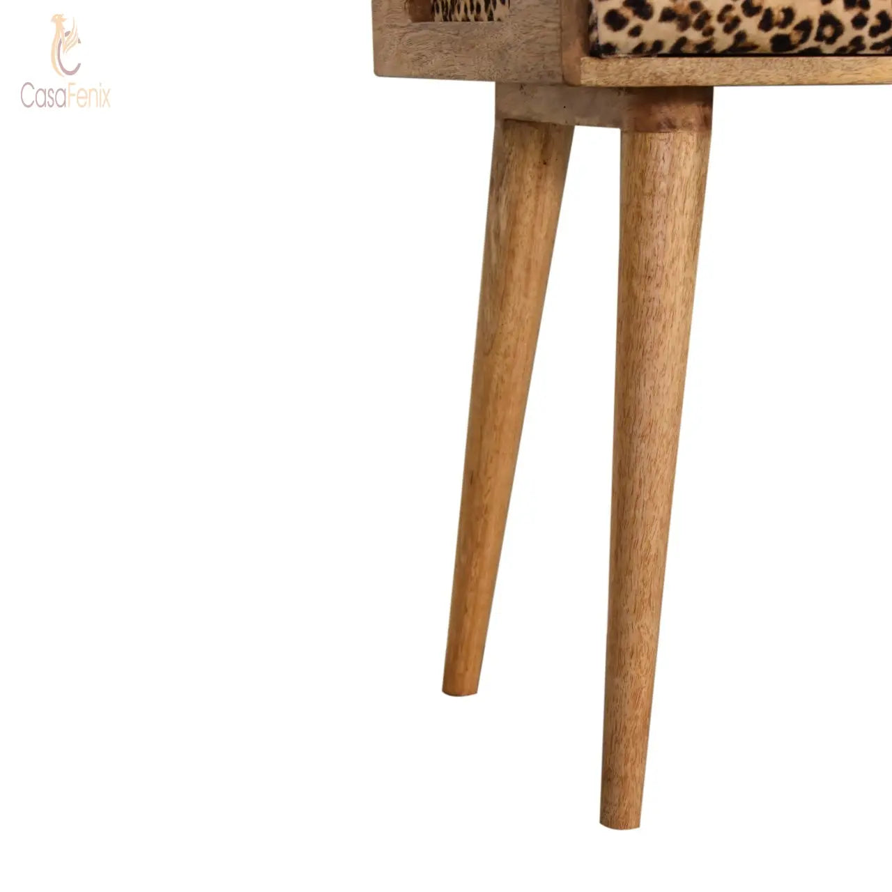 Leopard Animal Print Solid Mango Wood Velvet Tray Style Footstool Nordic Style - CasaFenix