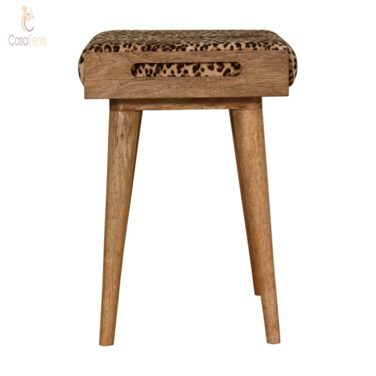 Leopard Animal Print Solid Mango Wood Velvet Tray Style Footstool Nordic Style - CasaFenix