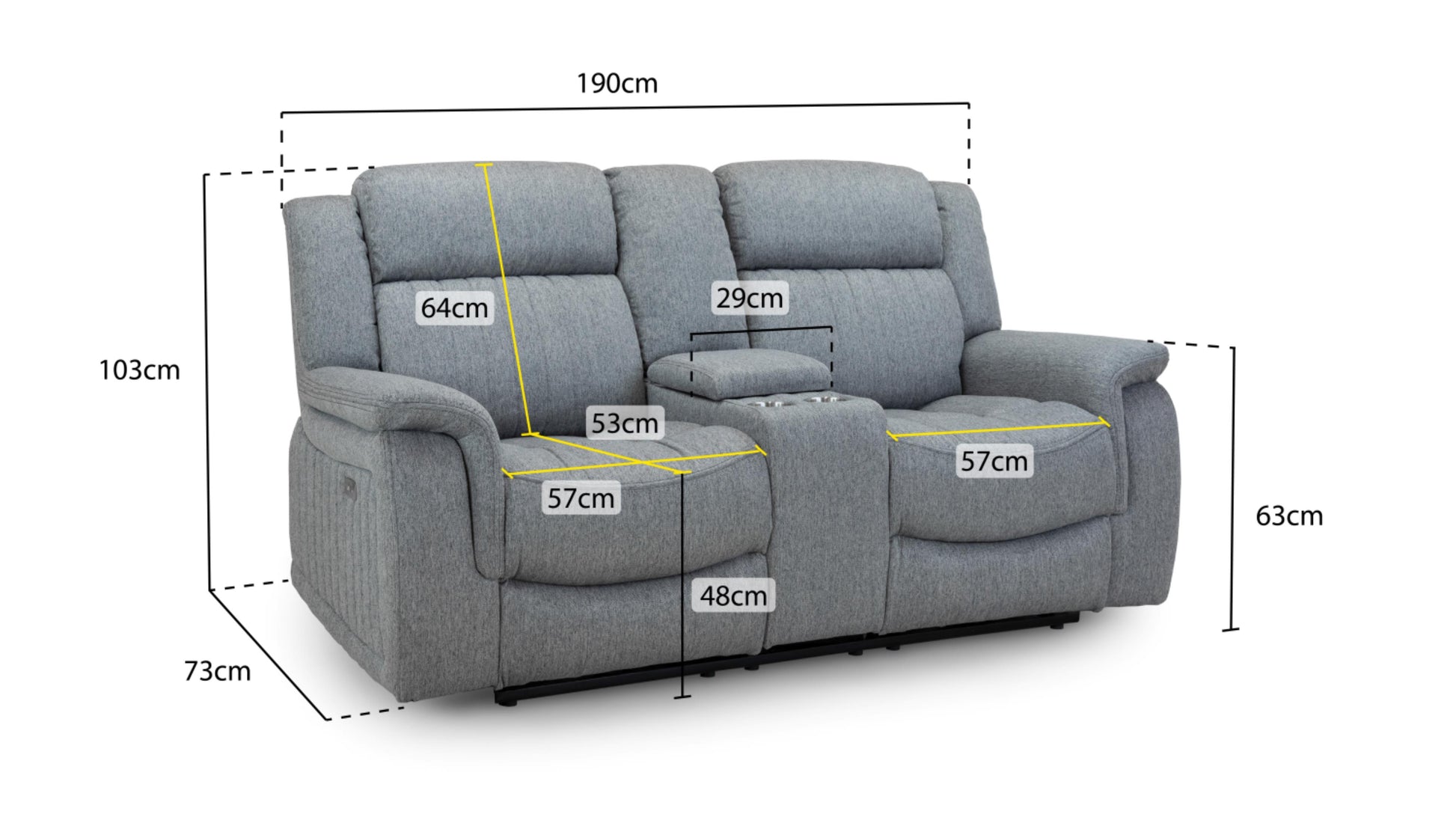 Linden Recliner Sofa Fabric Sofa in Grey available in 1, 2, 3 Seat Sofa CasaFenix