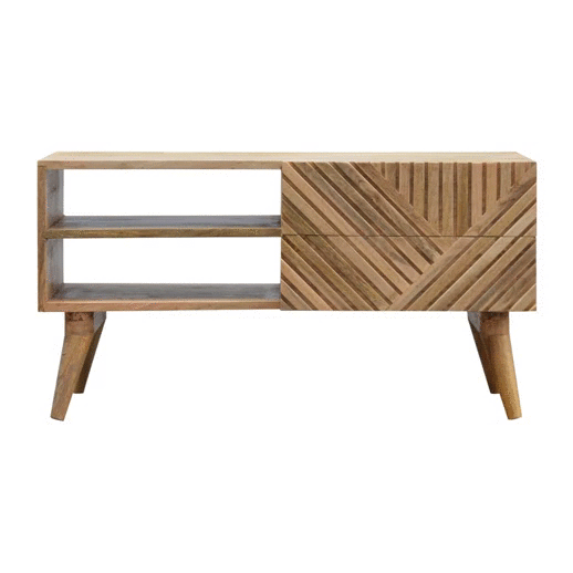 Line Carving Media Unit Nordic 2 Drawer TV Stand Entertainment Centers & TV Stands CasaFenix
