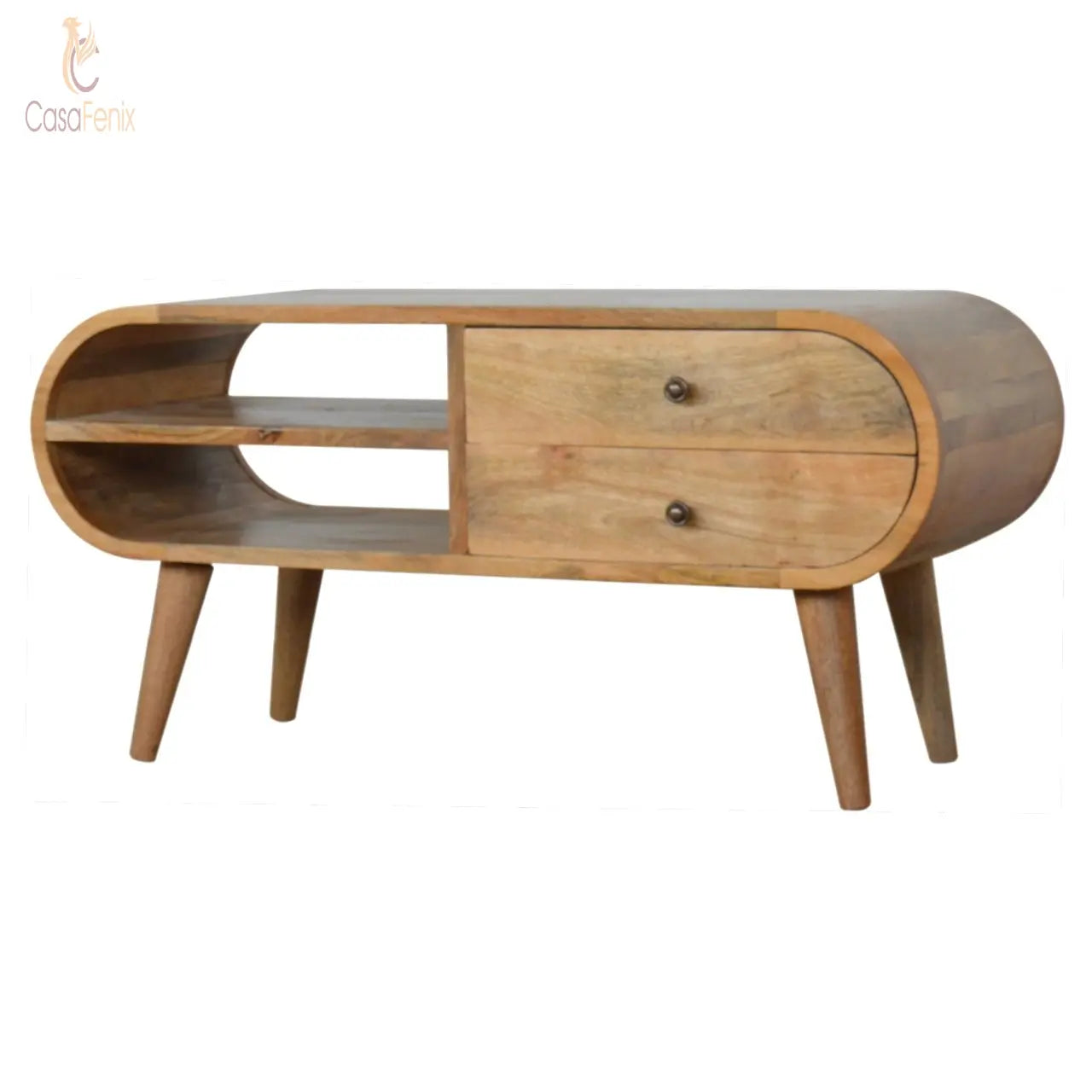 London Media Unit 2 Drawer TV Stand Oak-Ish Finish over Mango Wood Entertainment Centers & TV Stands CasaFenix