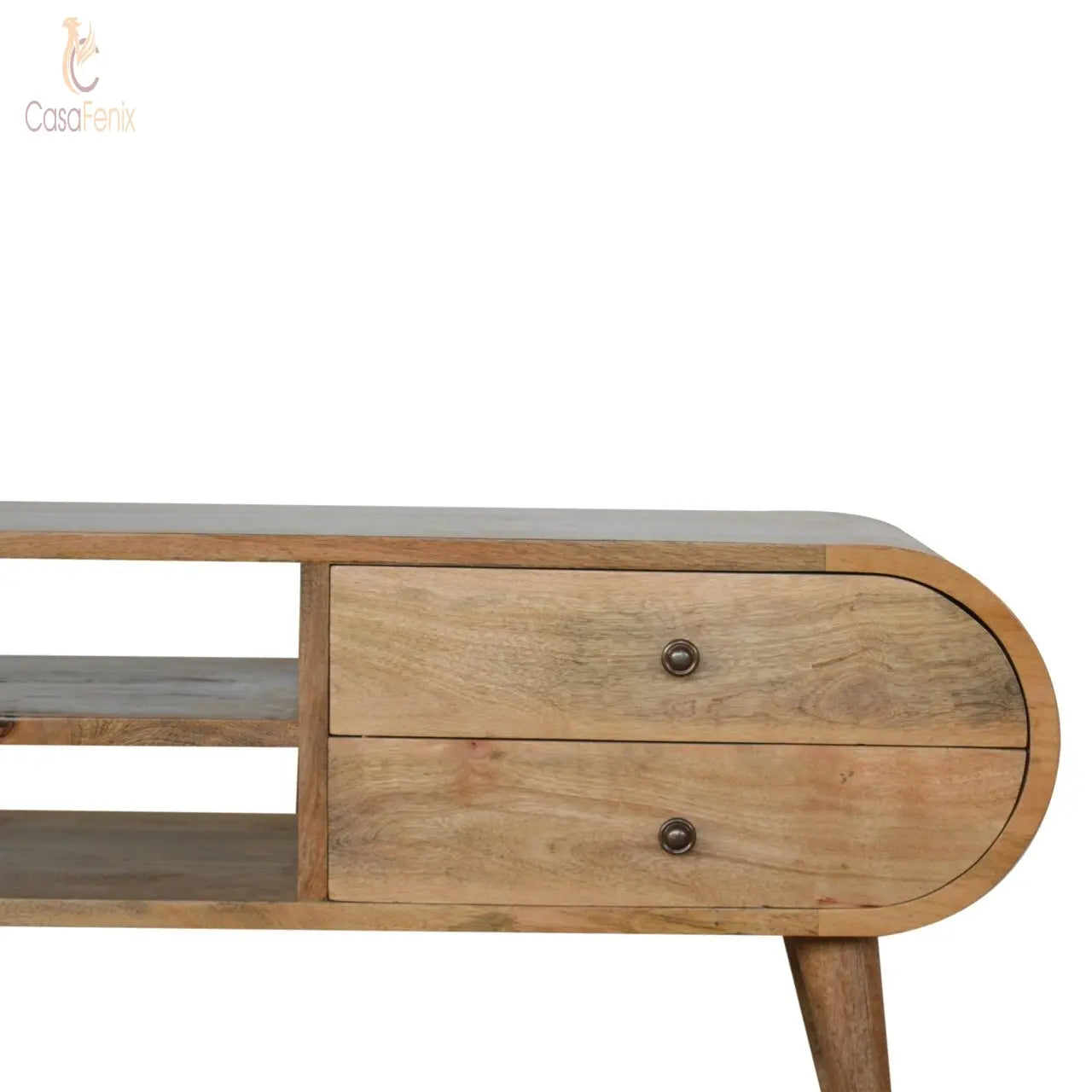 London Media Unit 2 Drawer TV Stand Oak-Ish Finish over Mango Wood Entertainment Centers & TV Stands CasaFenix