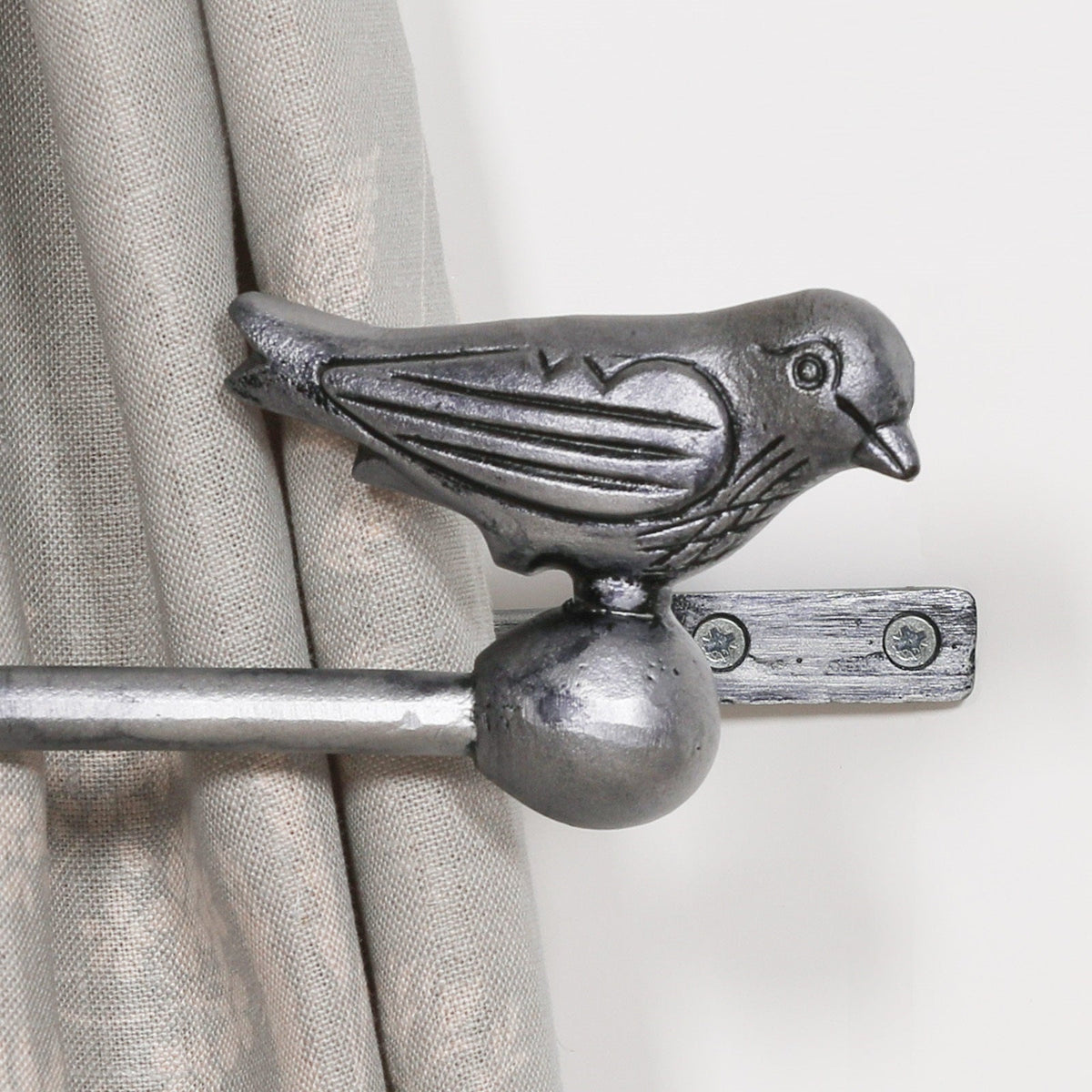 Silver Cast Iron Decorative Bird Curtain Holdbacks, Pair Curtain Holder CasaFenix