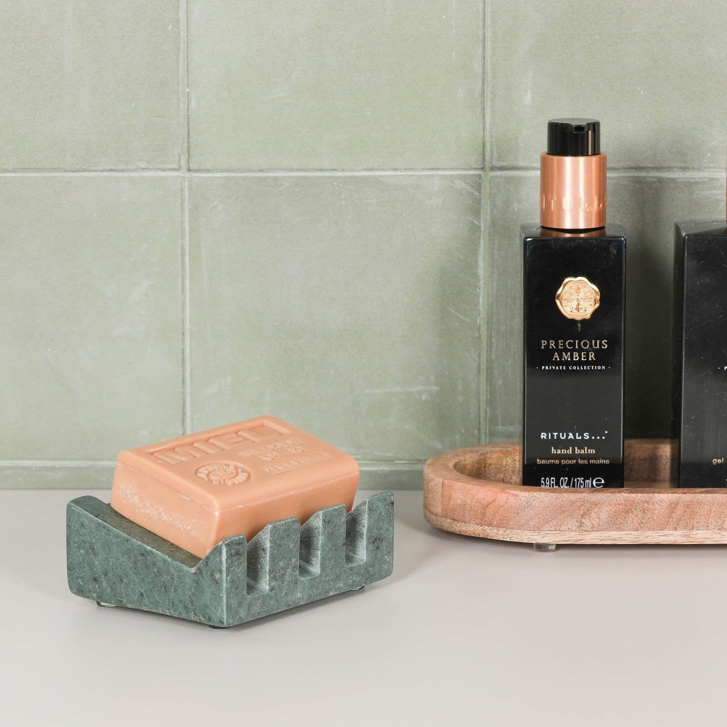 Green Marble Grooved Soap Holder  CasaFenix