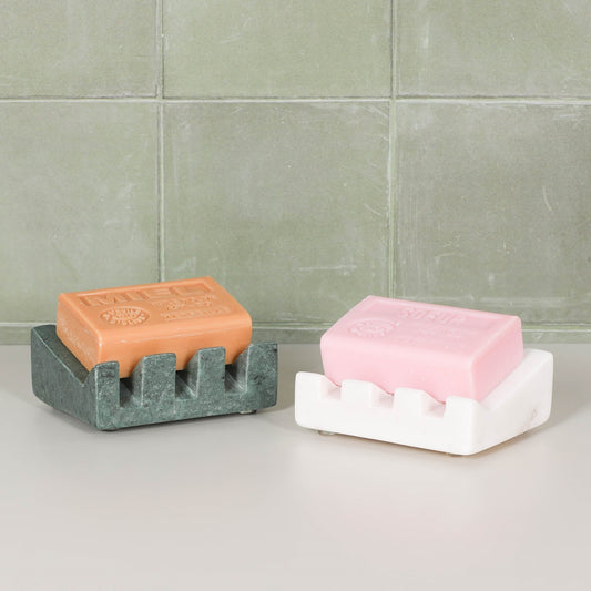 White Marble Grooved Soap Holder  CasaFenix