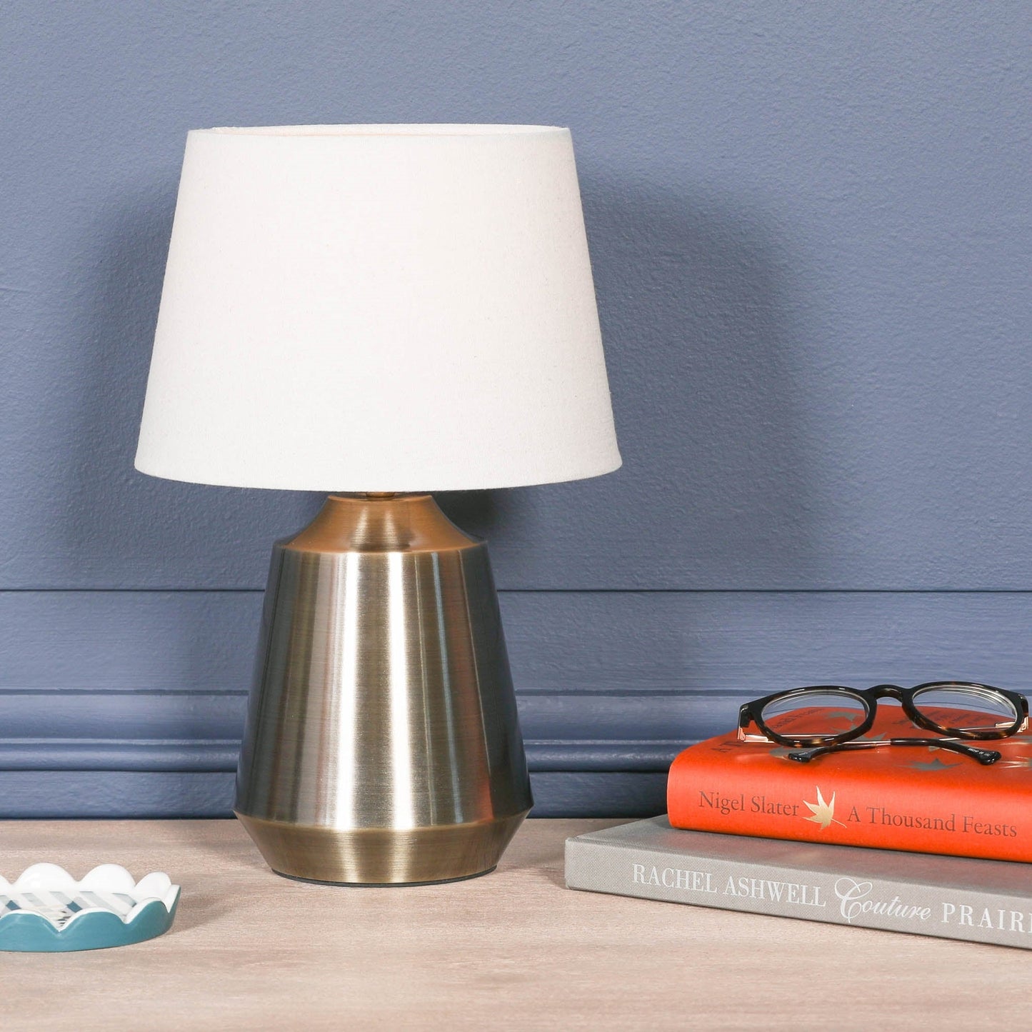 Satin Brass Bedside Table Lamp with Fabric Shade & Braided Cord Lamp CasaFenix