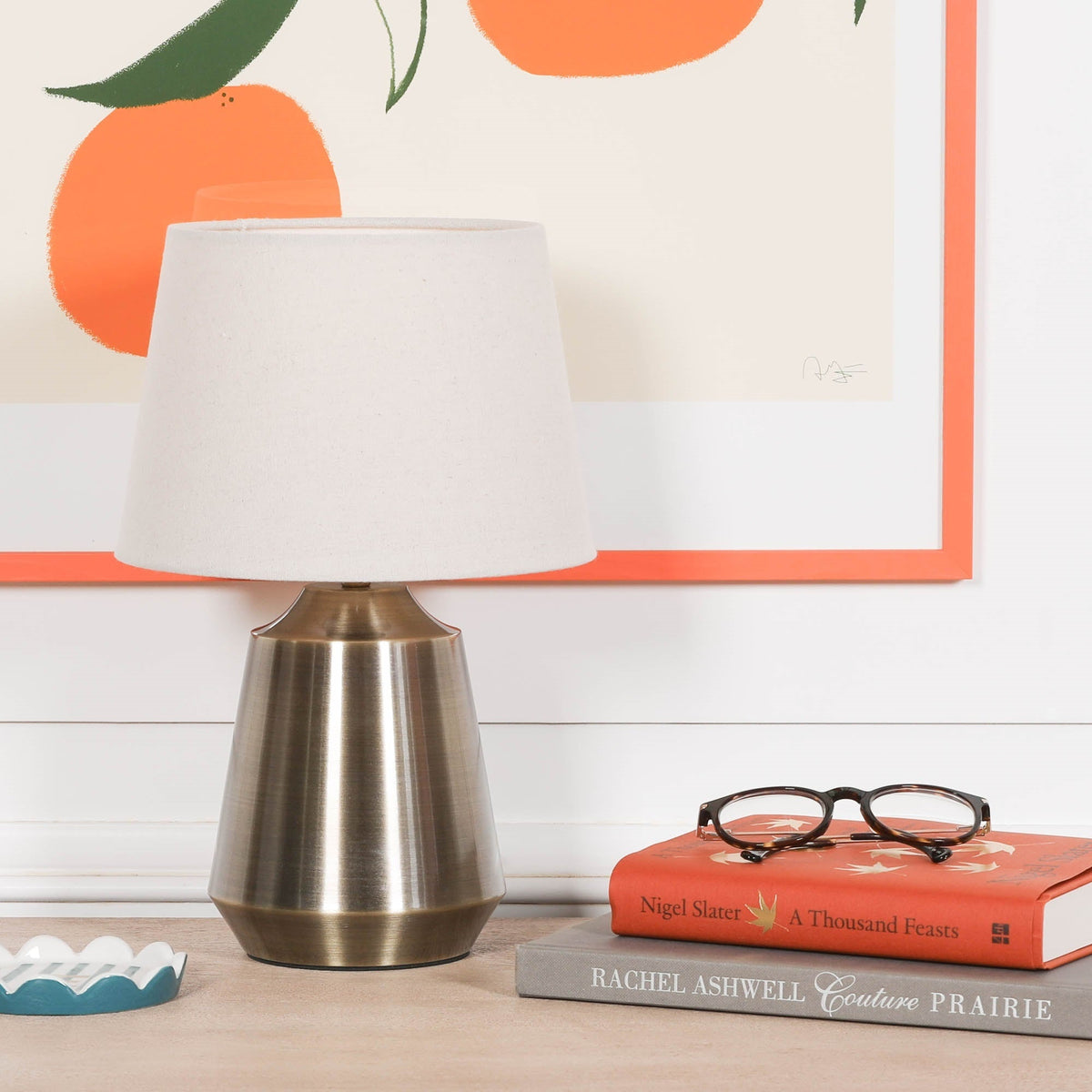 Satin Brass Bedside Table Lamp with Fabric Shade & Braided Cord Lamp CasaFenix