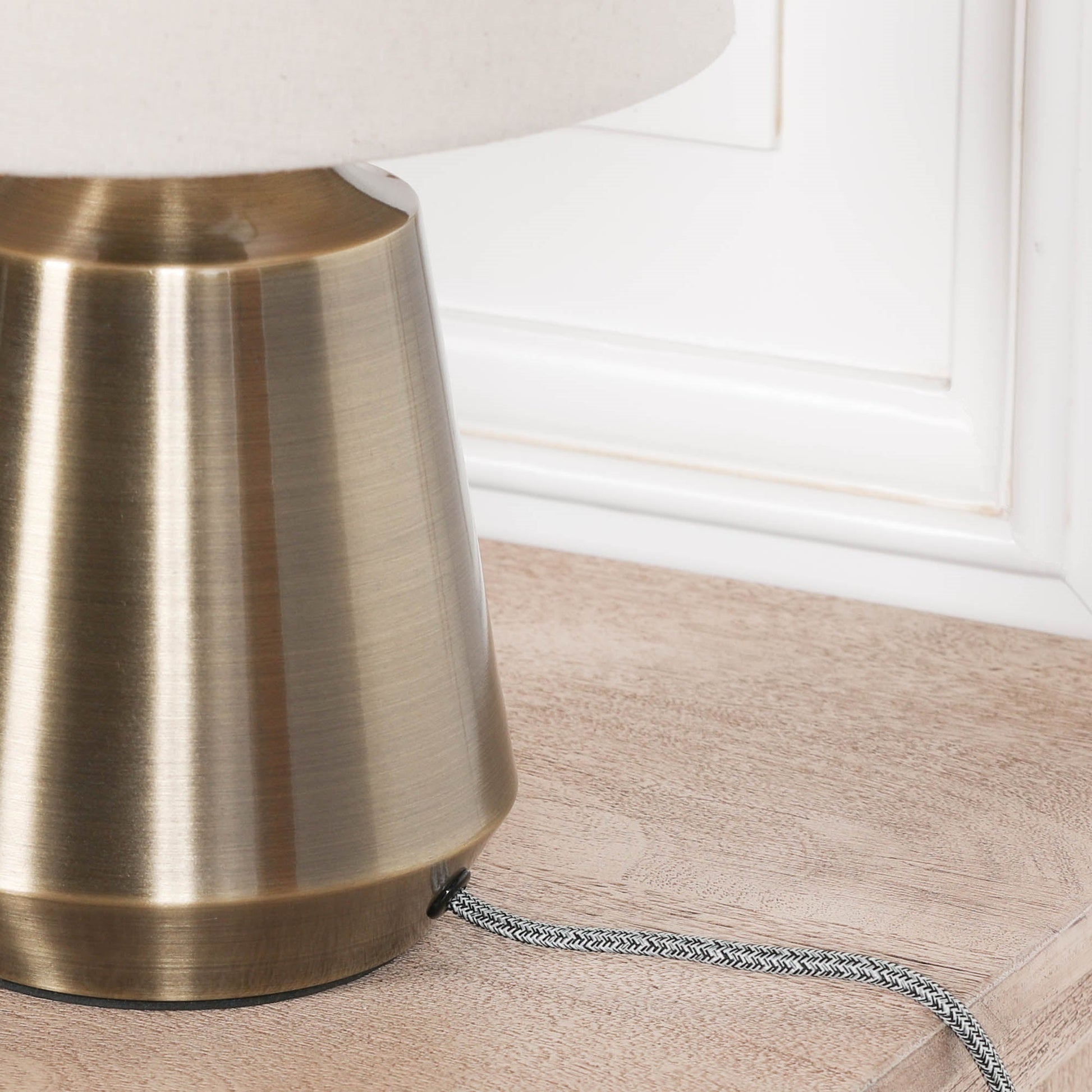 Satin Brass Bedside Table Lamp with Fabric Shade & Braided Cord Lamp CasaFenix