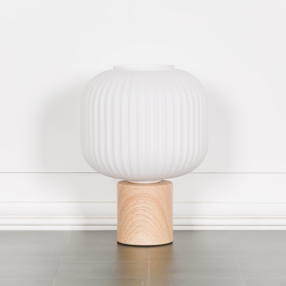 Ribbed Glass Shade Table Lamp With Wooden Style Base Lamp CasaFenix