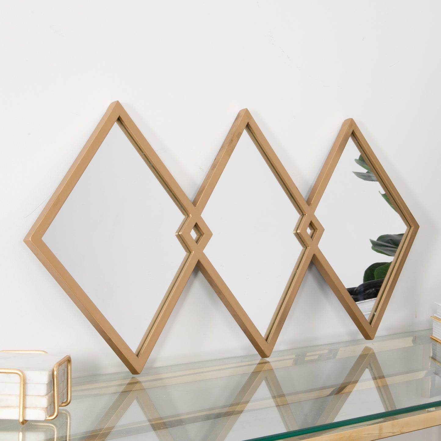 Trio of Gold Diamond Shaped Mirrors 80 x 40cm  CasaFenix