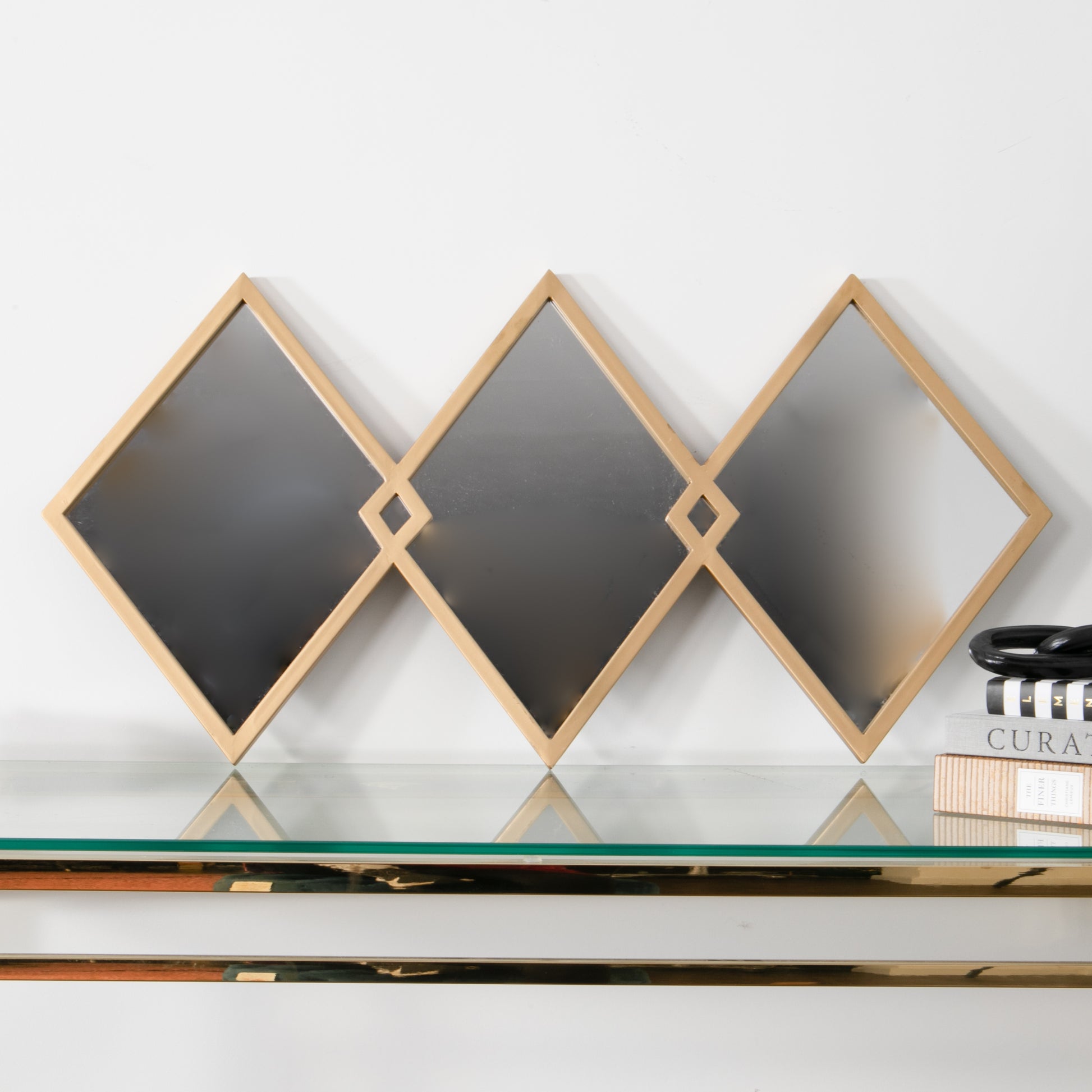 Trio of Gold Diamond Shaped Mirrors 80 x 40cm  CasaFenix