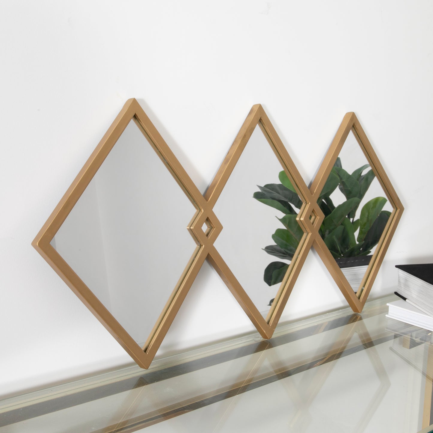 Trio of Gold Diamond Shaped Mirrors 80 x 40cm  CasaFenix