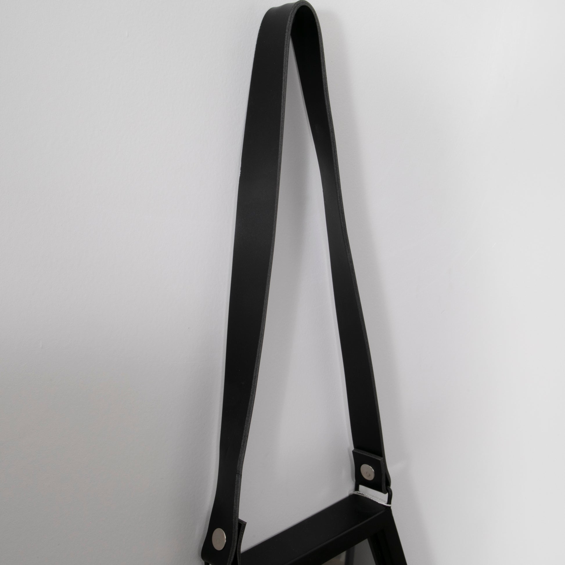 Hexagon Black Metal Wall Mirror with Leather Strap L47 x W36 x D3cm  CasaFenix