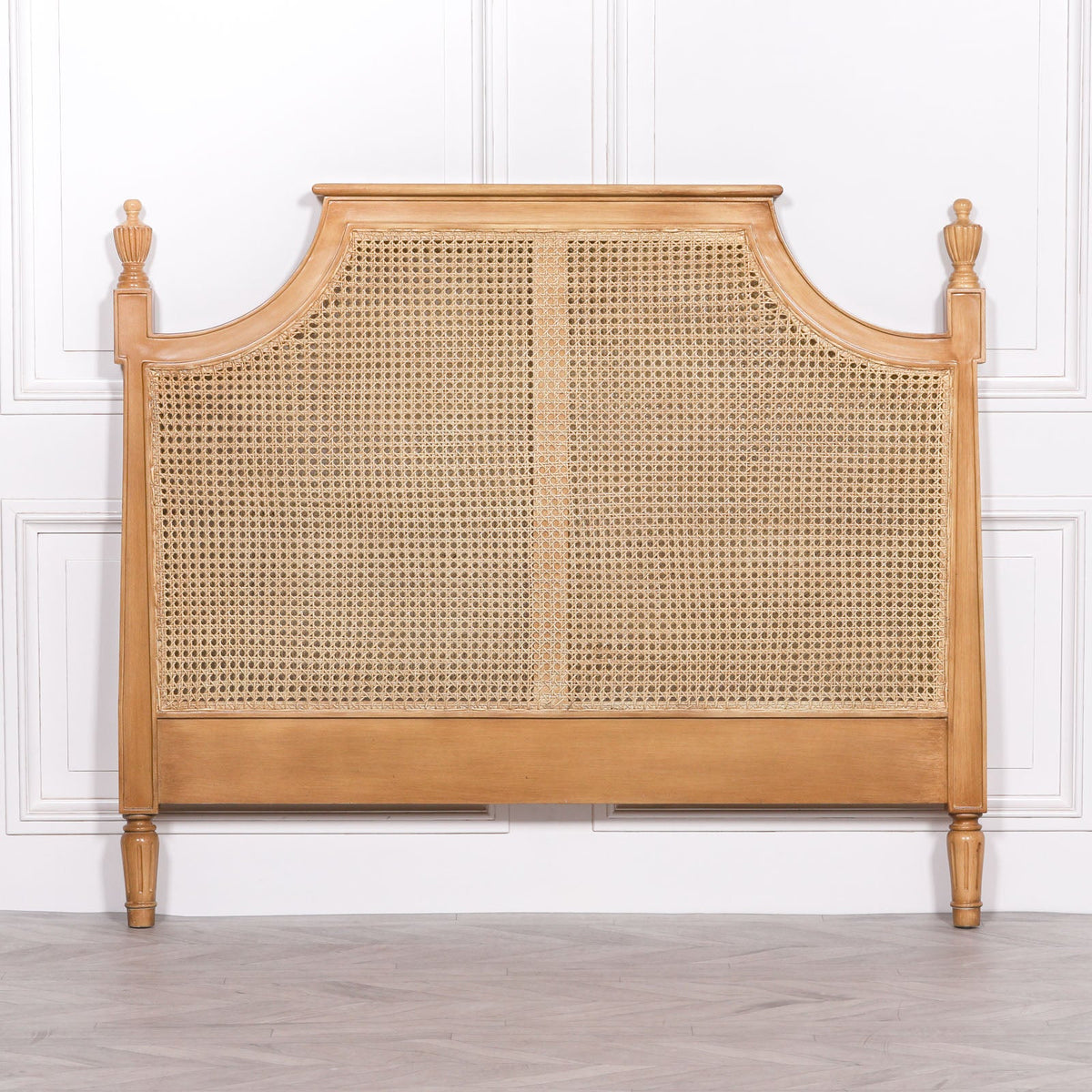 French Vintage Painted Rattan Headboard with Mahogany Frame, 5ft King Size Beds & Bed Frames CasaFenix
