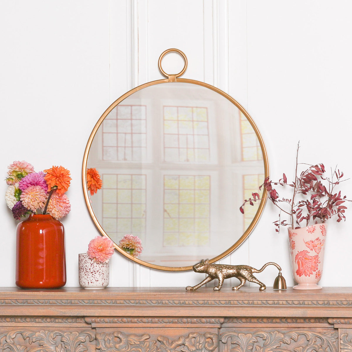 Gold Round Hook-Frame Wall Mirror 50cm Mirror CasaFenix