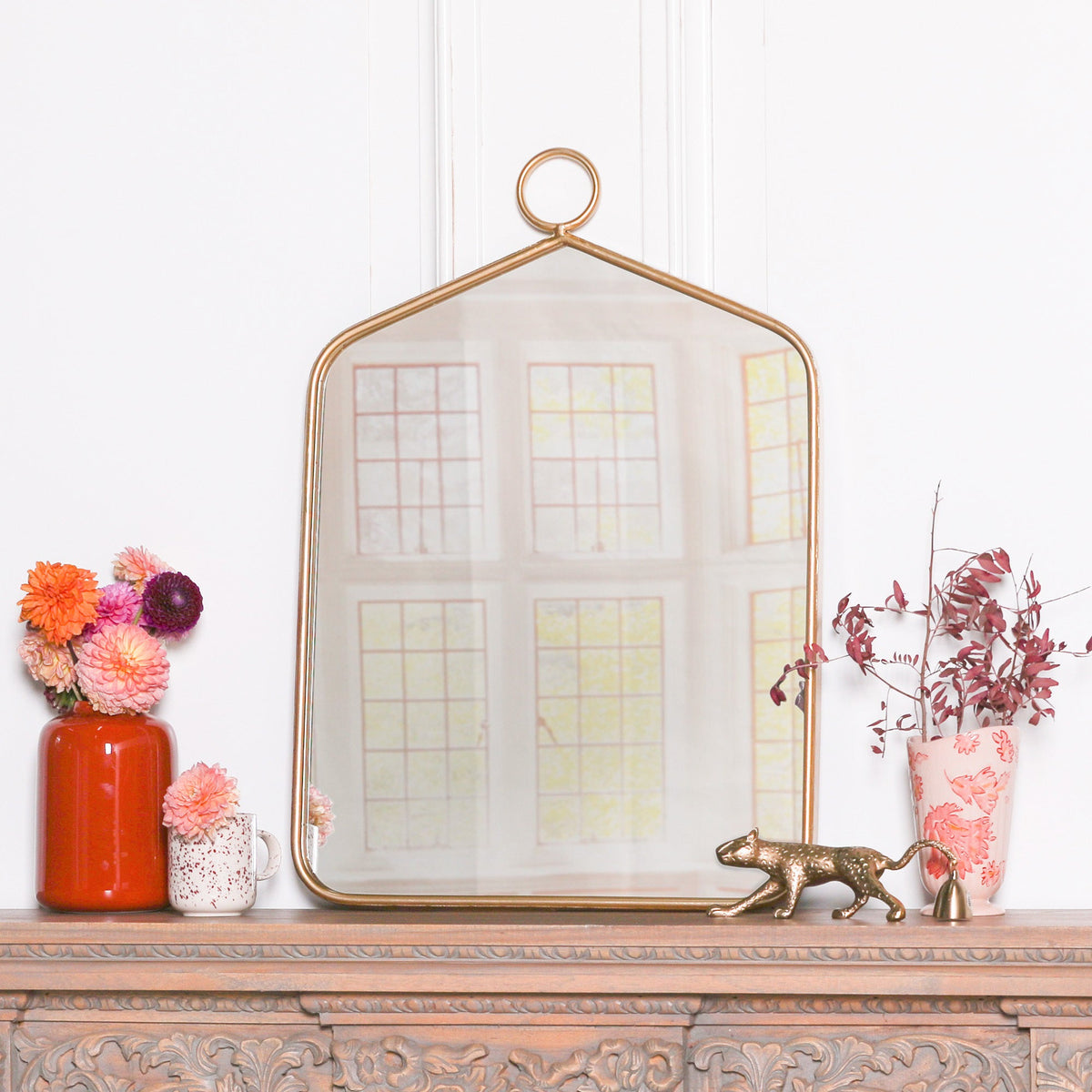 Gold Rectangular Hook-Frame Wall Mirror H69 x W48cm Mirror CasaFenix