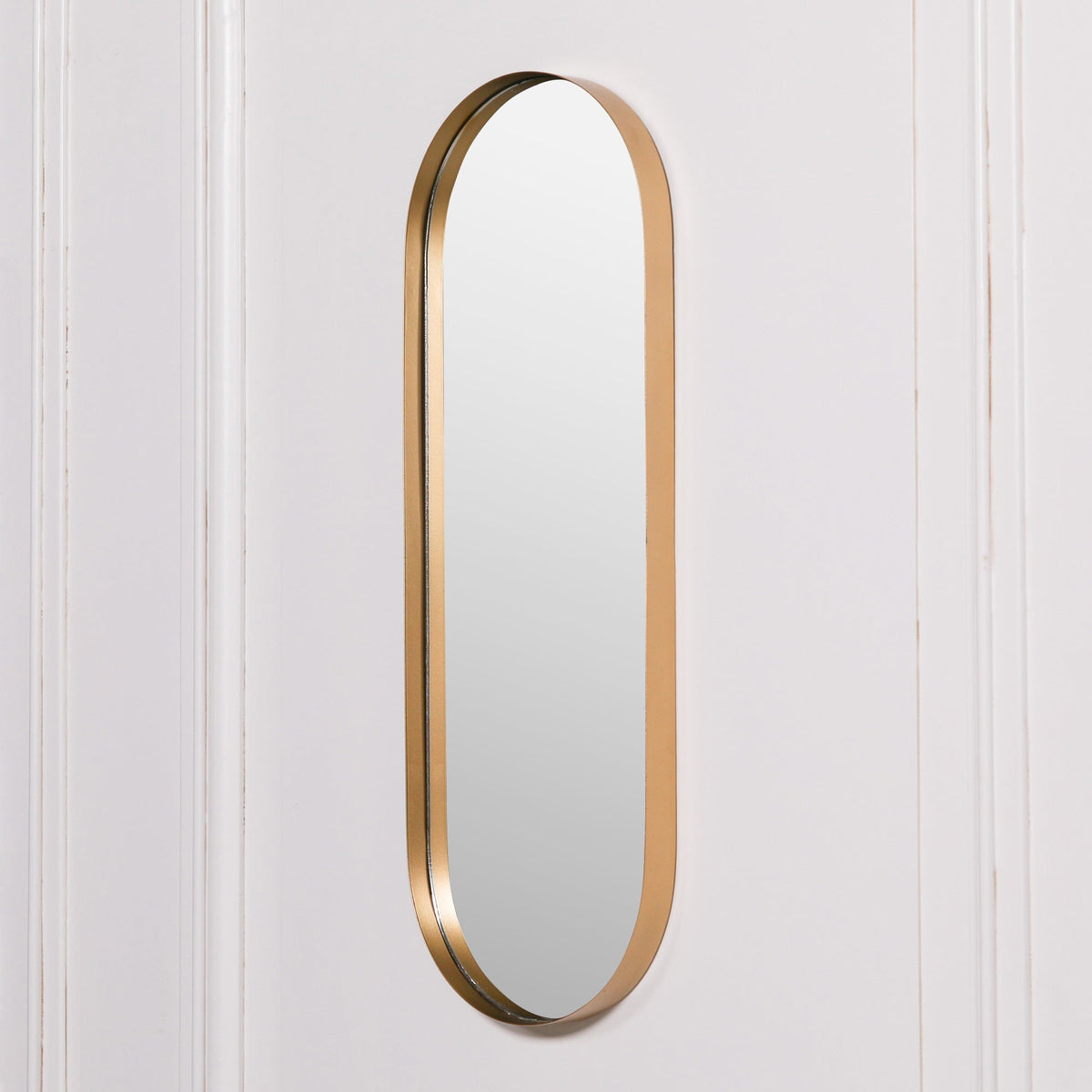 Gold Slim Oval Metal Frame Wall Mirror 75cm Mirror CasaFenix