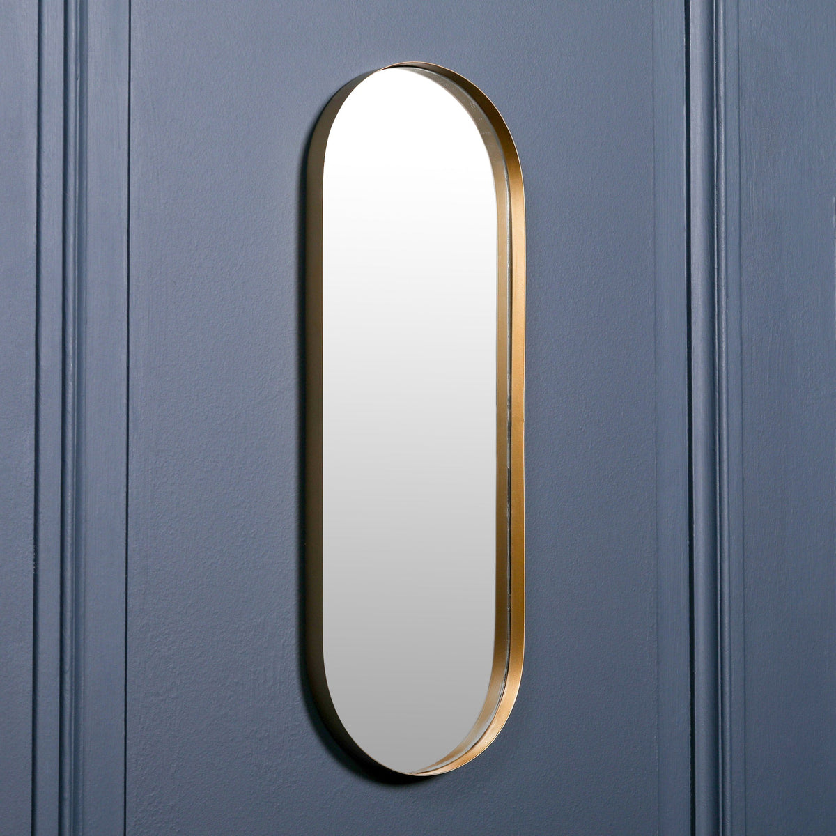 Gold Slim Oval Metal Frame Wall Mirror 75cm Mirror CasaFenix