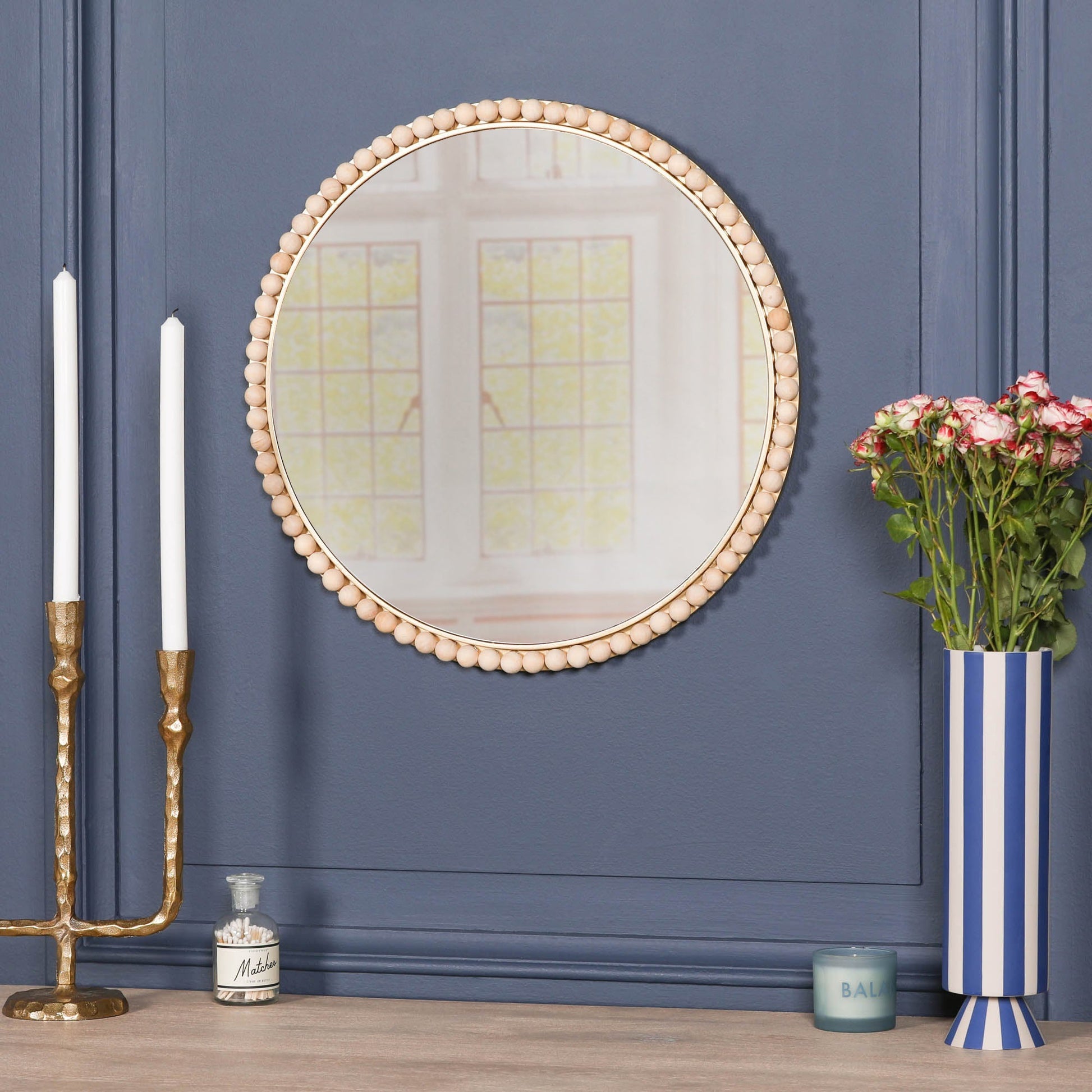 Wooden Bobble Round Wall Mirror  CasaFenix