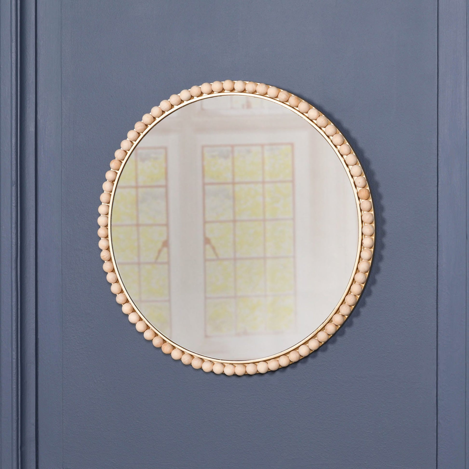 Wooden Bobble Round Wall Mirror  CasaFenix