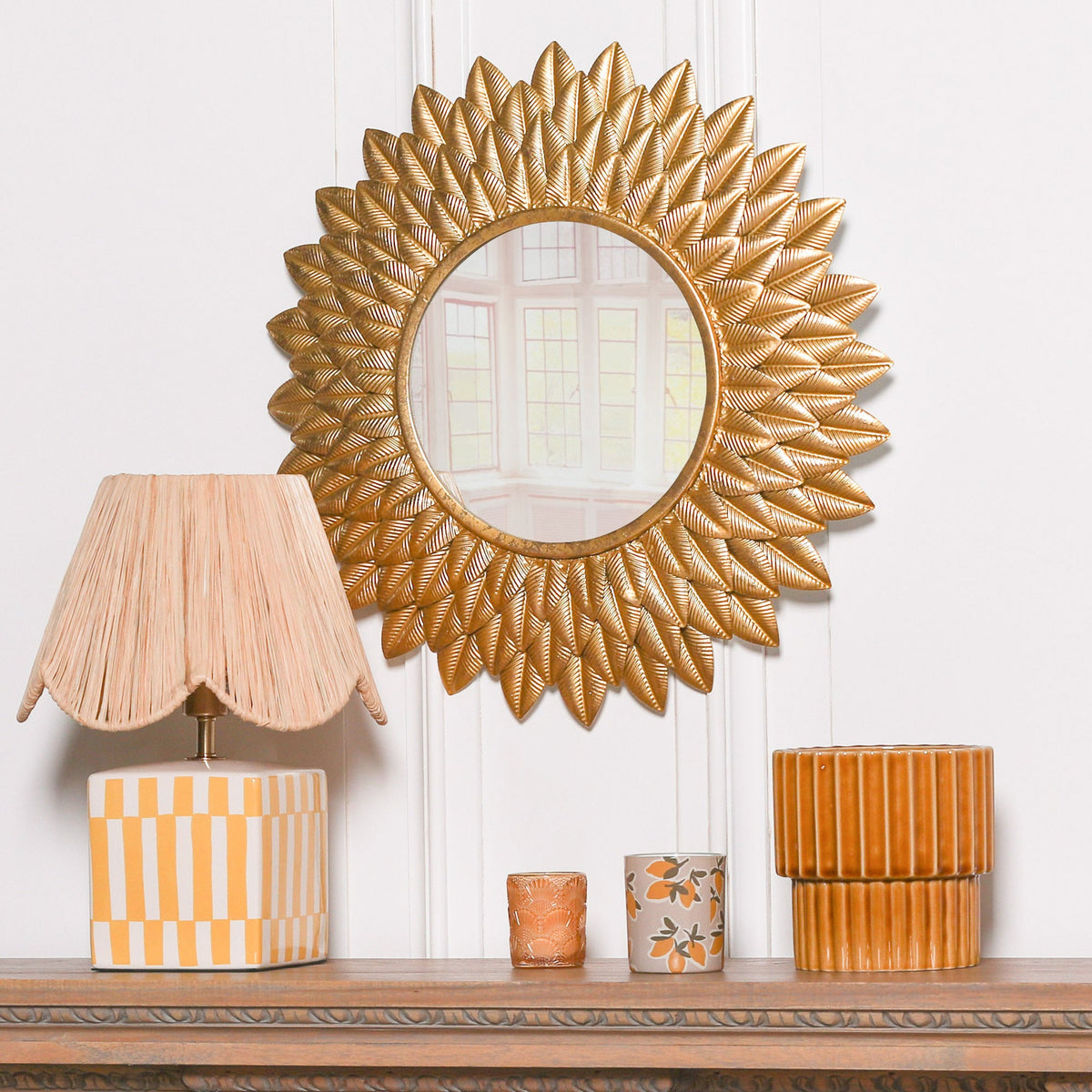 Round 48cm Sunflower Metal Wall Mirror Mirror CasaFenix