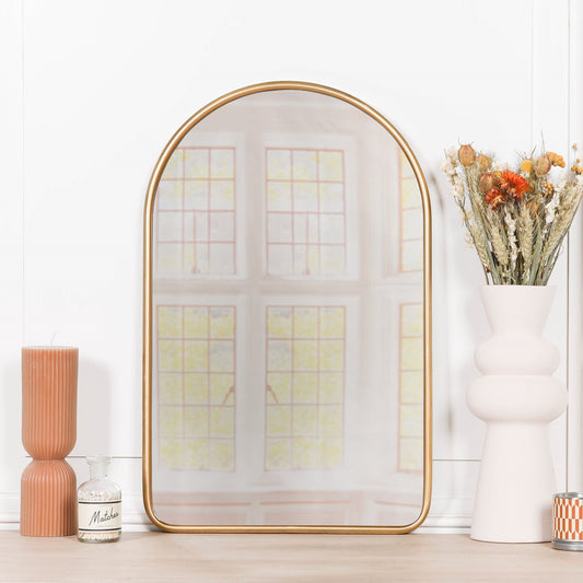 Gold Curved Arched Metal Wall Mirror  CasaFenix