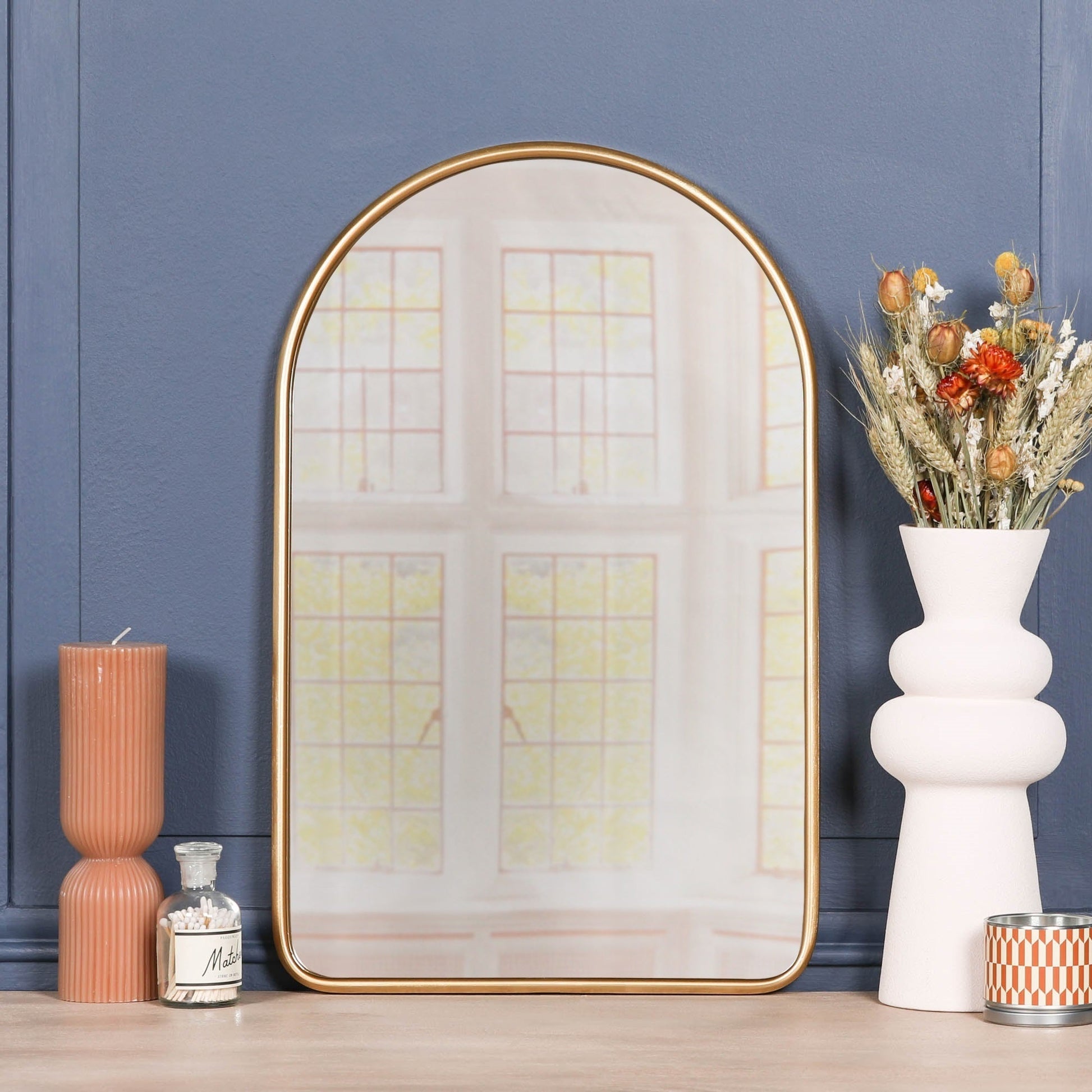 Gold Curved Arched Metal Wall Mirror  CasaFenix