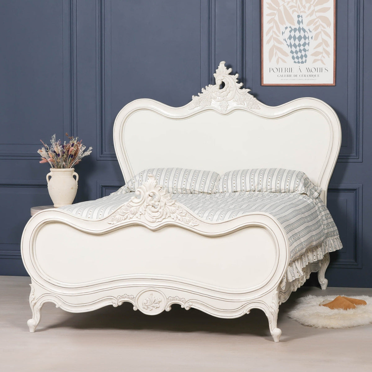 French Chateau White Carved Mahogany Double Bed Frame 4ft6 Beds & Bed Frames CasaFenix