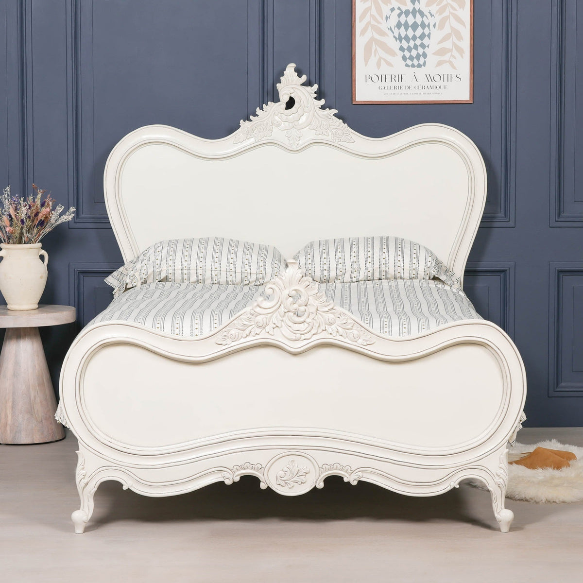 French Chateau White Carved Mahogany Double Bed Frame 4ft6 Beds & Bed Frames CasaFenix