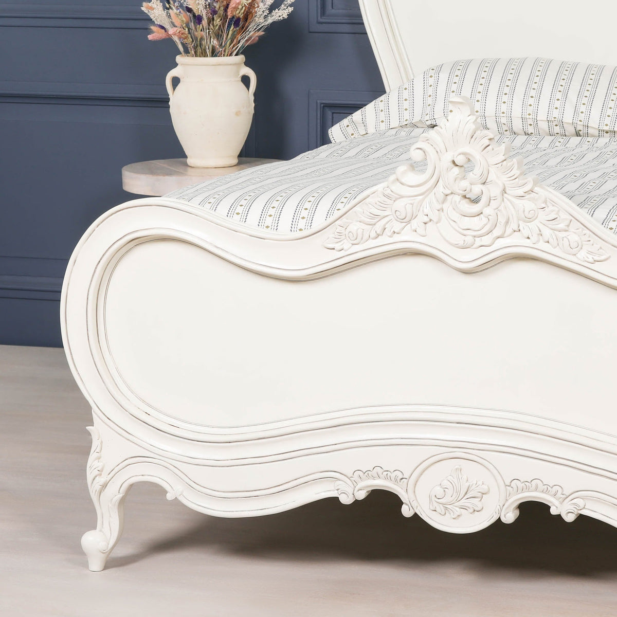 French Chateau White Carved Mahogany Double Bed Frame 4ft6 Beds & Bed Frames CasaFenix