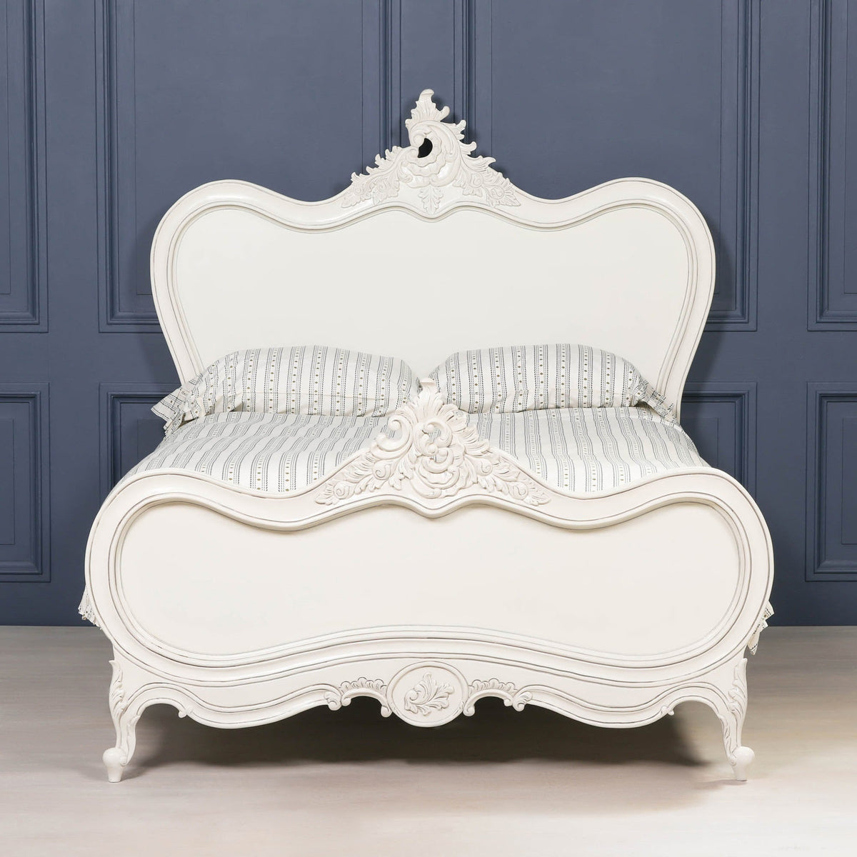 French Chateau White Carved Mahogany Double Bed Frame 4ft6 Beds & Bed Frames CasaFenix
