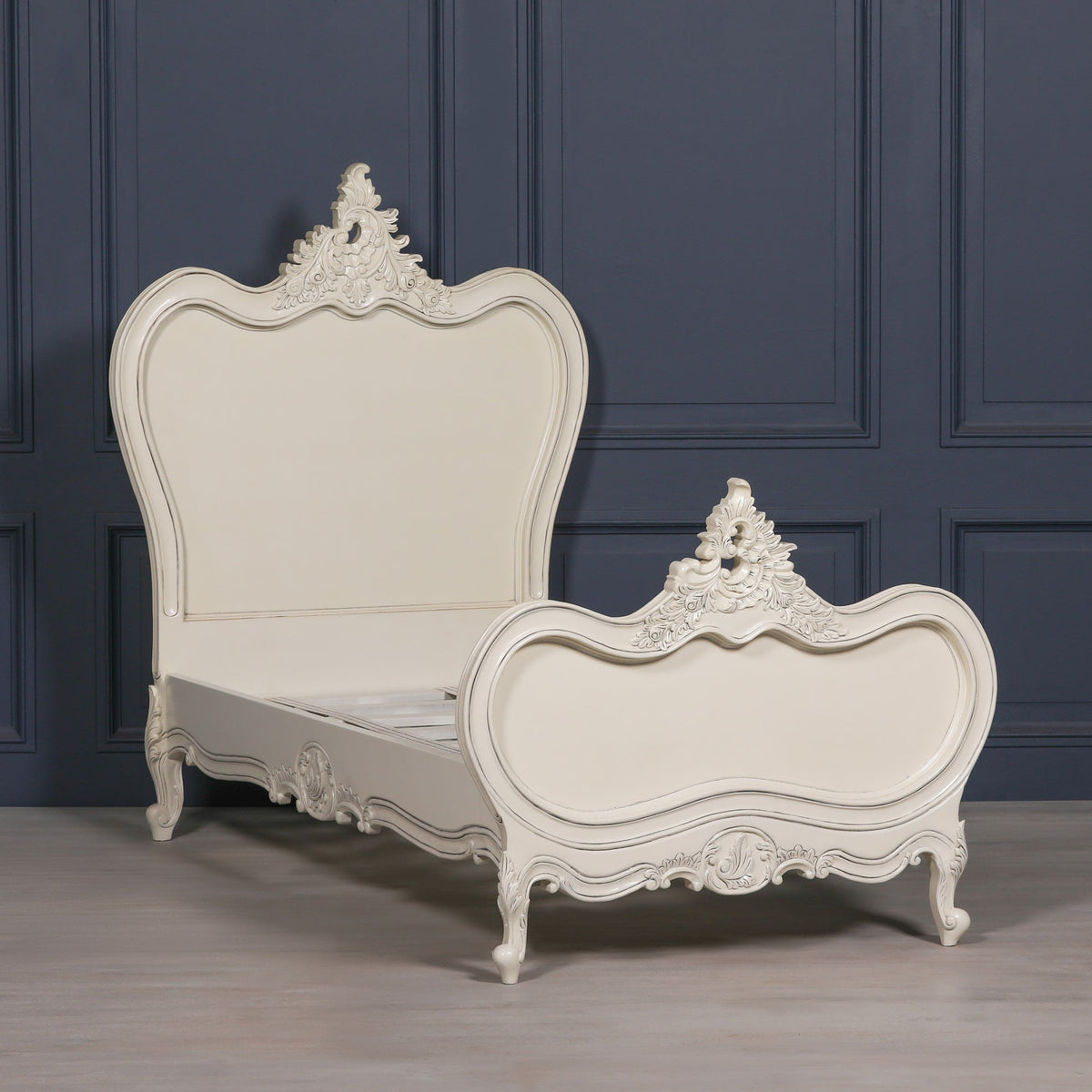 French Chateau White Carved Mahogany Single Bed Frame with Tall Headboard 3ft Beds & Bed Frames CasaFenix