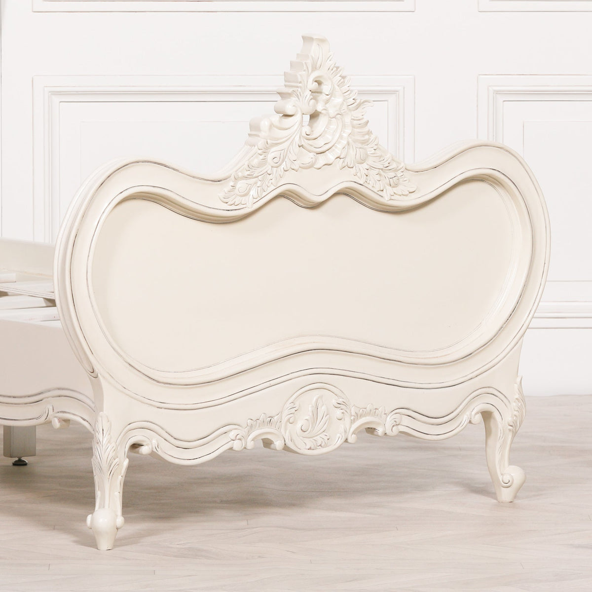 French Chateau White Carved Mahogany Single Bed Frame with Tall Headboard 3ft Beds & Bed Frames CasaFenix