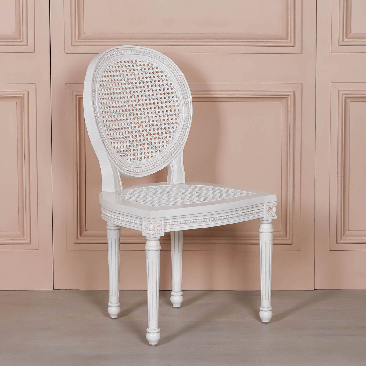 French Chateau Off-White Rattan Dining Chair with Carved Mahogany Frame Dining chair CasaFenix