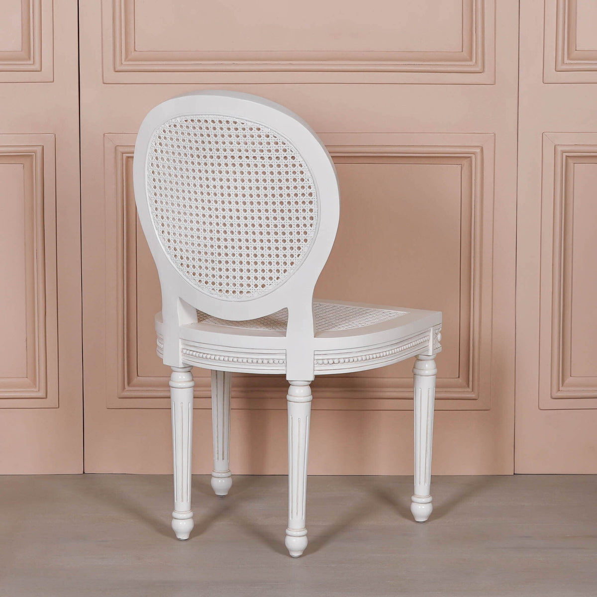 French Chateau Off-White Rattan Dining Chair with Carved Mahogany Frame Dining chair CasaFenix