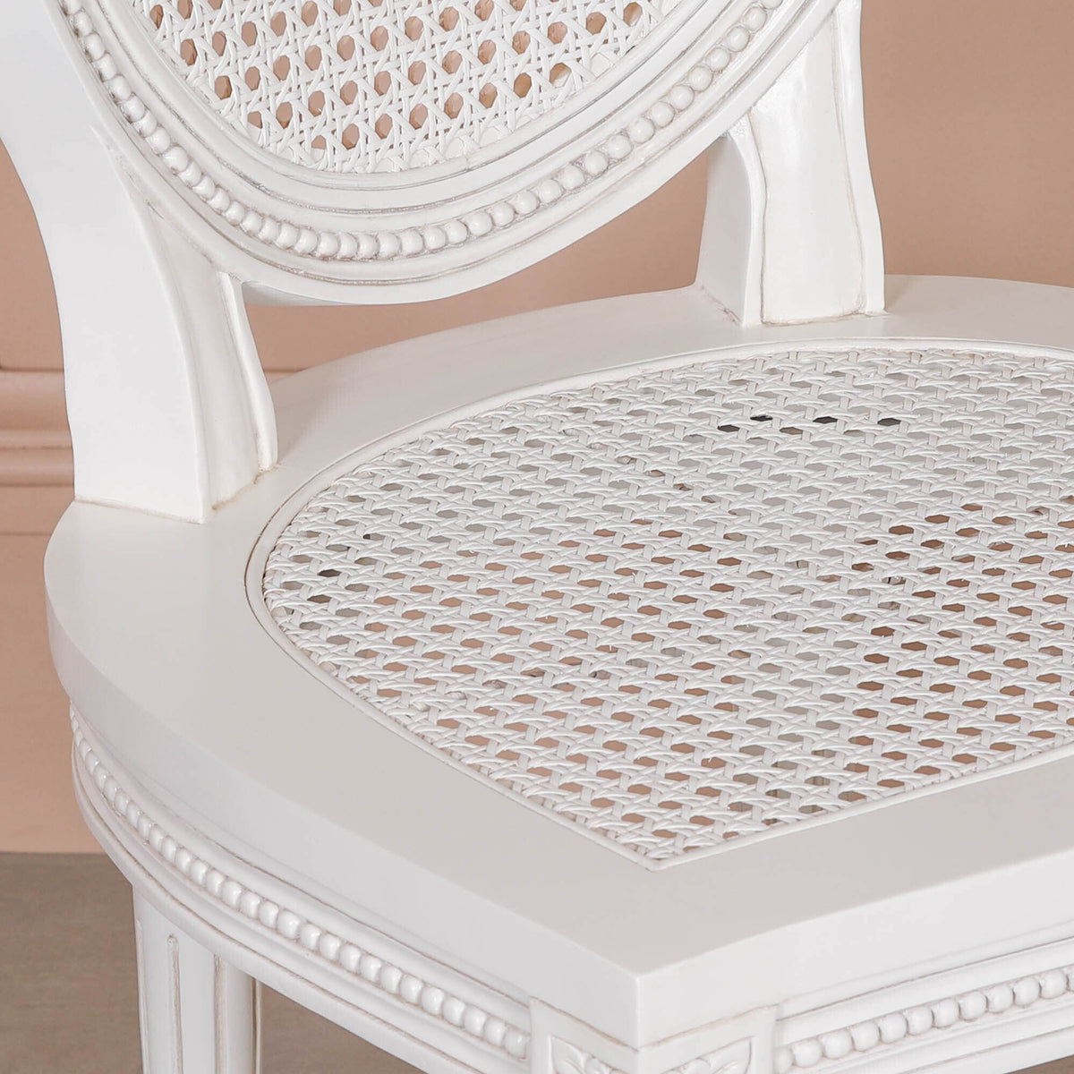 French Chateau Off-White Rattan Dining Chair with Carved Mahogany Frame Dining chair CasaFenix