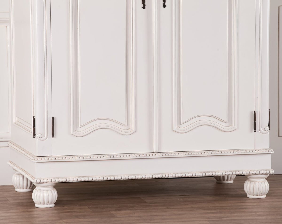 Wooden Carved French Chateau White Double Armoire Armoire CasaFenix