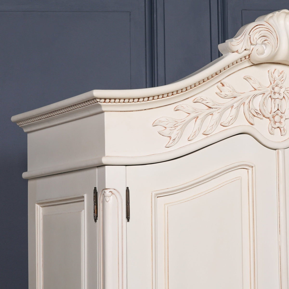 Wooden Carved French Chateau White Double Armoire Armoire CasaFenix