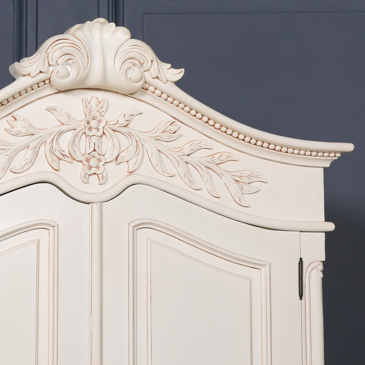 Wooden Carved French Chateau White Double Armoire Armoire CasaFenix