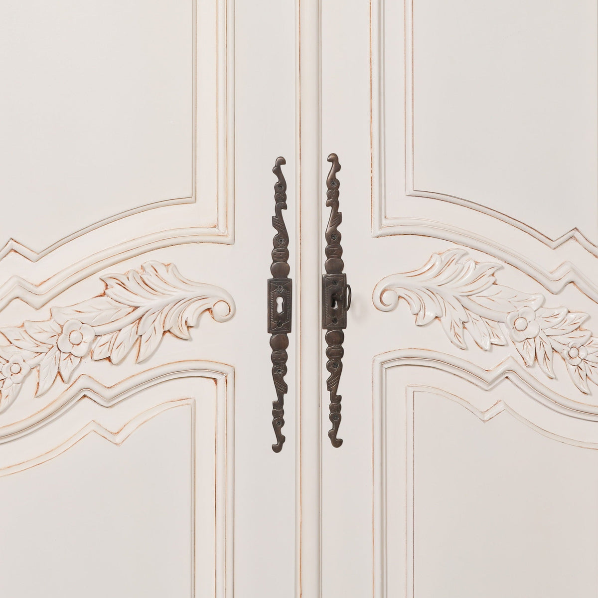 Wooden Carved French Chateau White Double Armoire Armoire CasaFenix