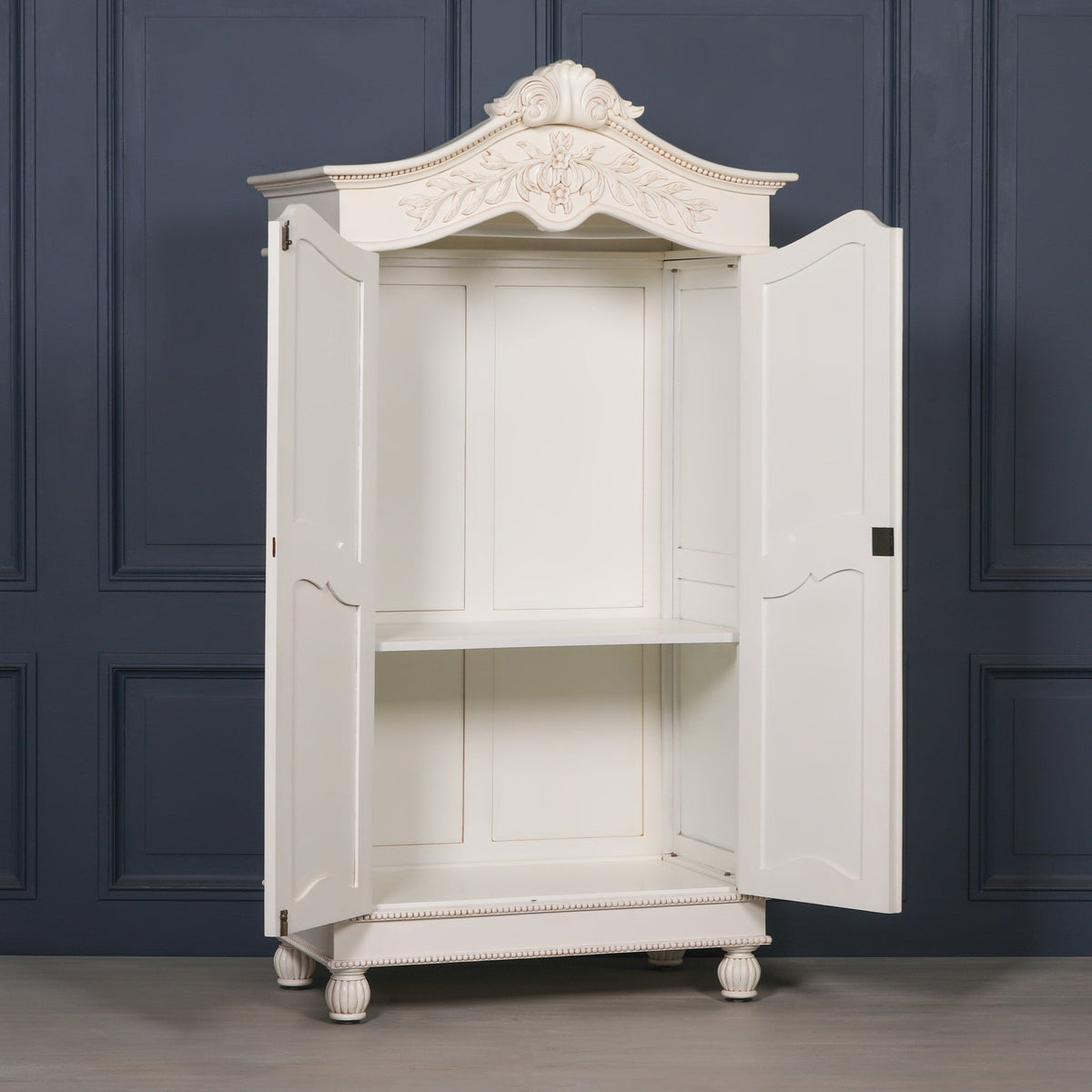 Wooden Carved French Chateau White Double Armoire Armoire CasaFenix