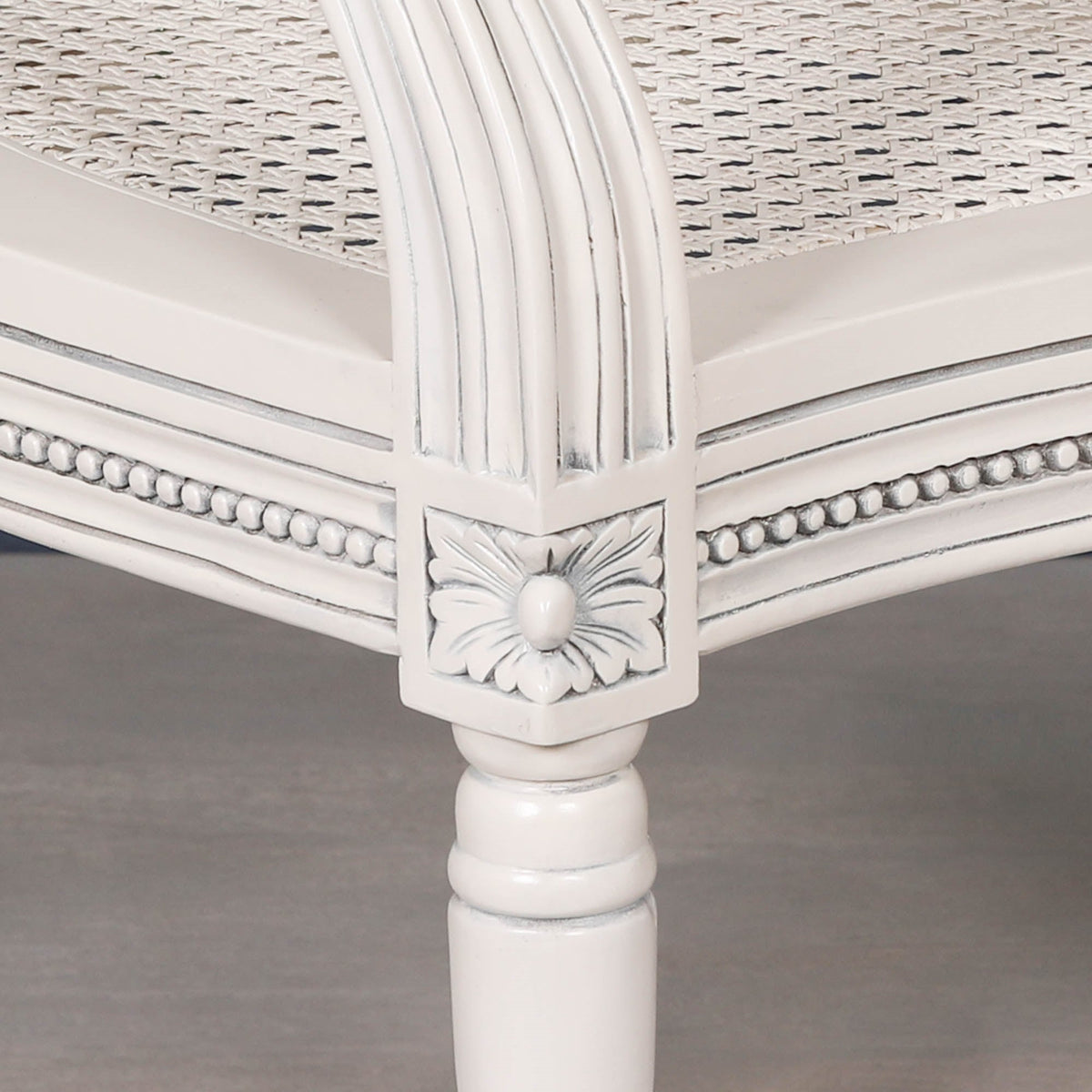 French Chateau Off-White Rattan Carver Armchair with Carved Mahogany Frame Dining chair CasaFenix