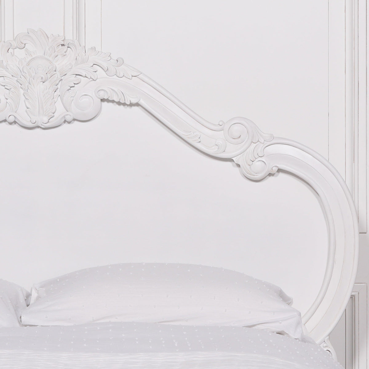 French Rococo White Hand-Carved Rose and Cherub Double Bed Frame 4ft6 Beds & Bed Frames CasaFenix